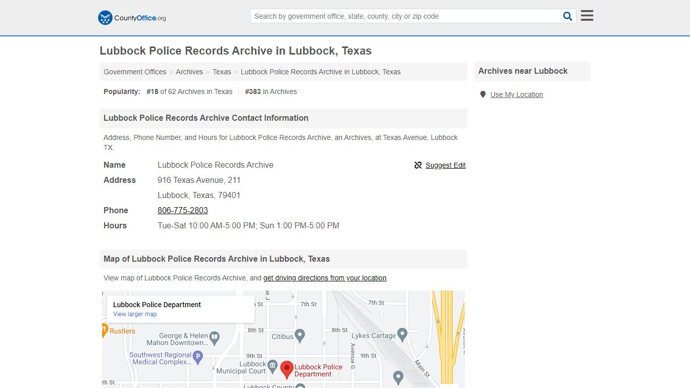 Lubbock Police Records Archive - Lubbock, TX (Address, Phone, and Hours)