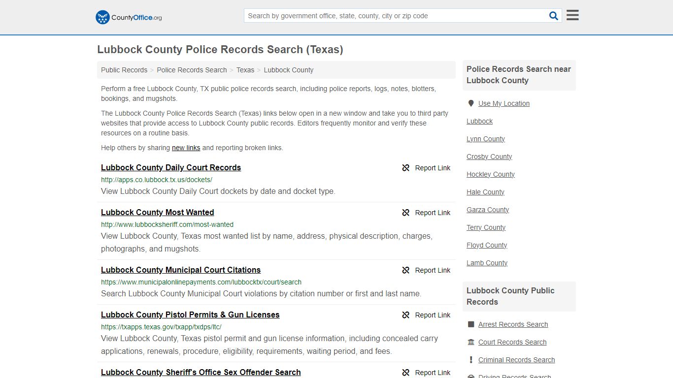 Lubbock County Police Records Search (Texas) - County Office