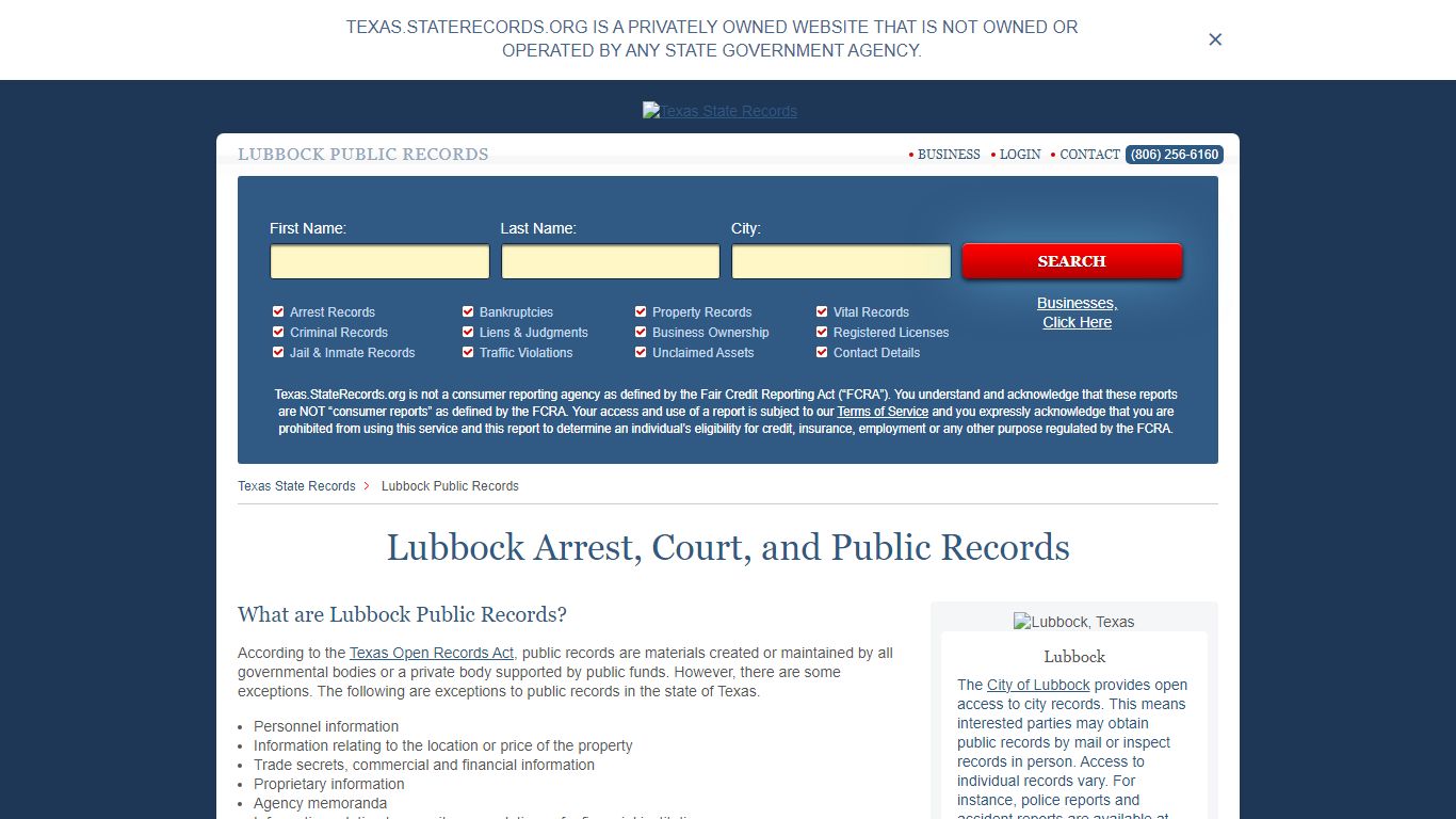 Lubbock Arrest and Public Records | Texas.StateRecords.org